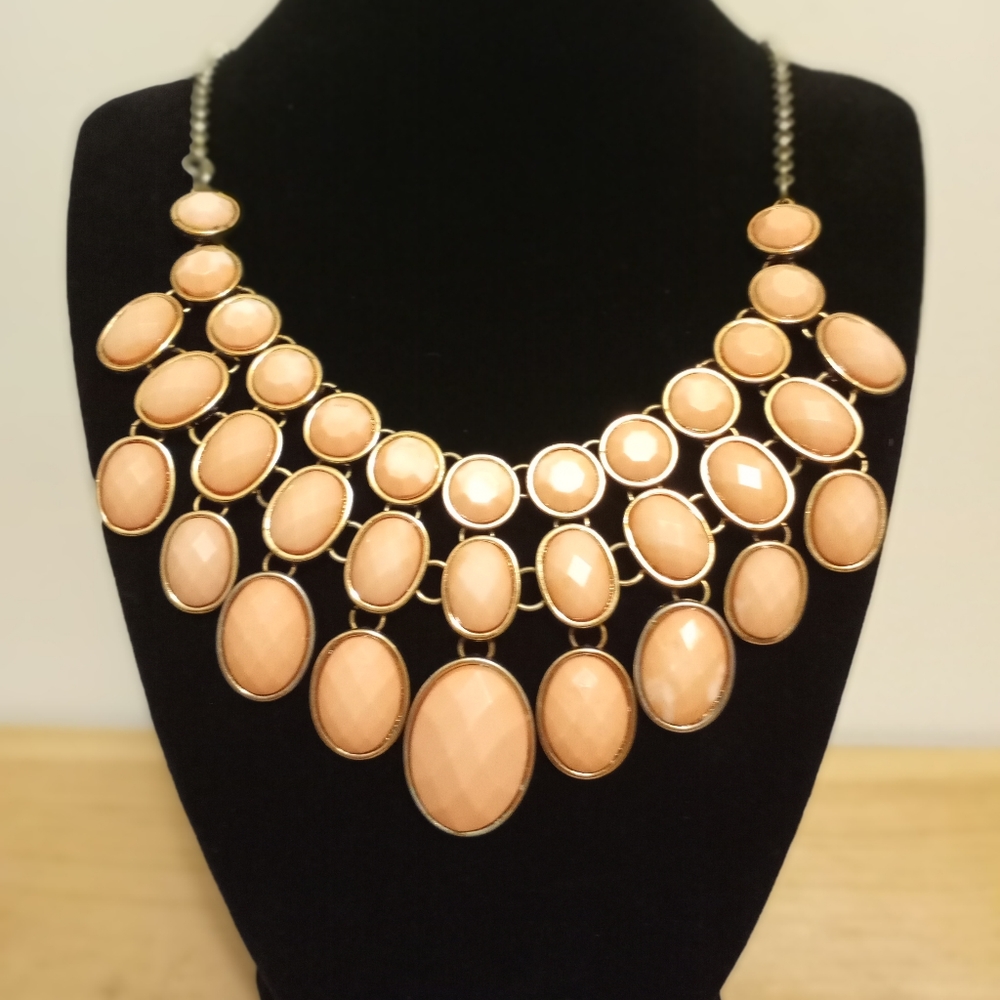 Vintage Pink Jeweled and Gold Statement Necklace